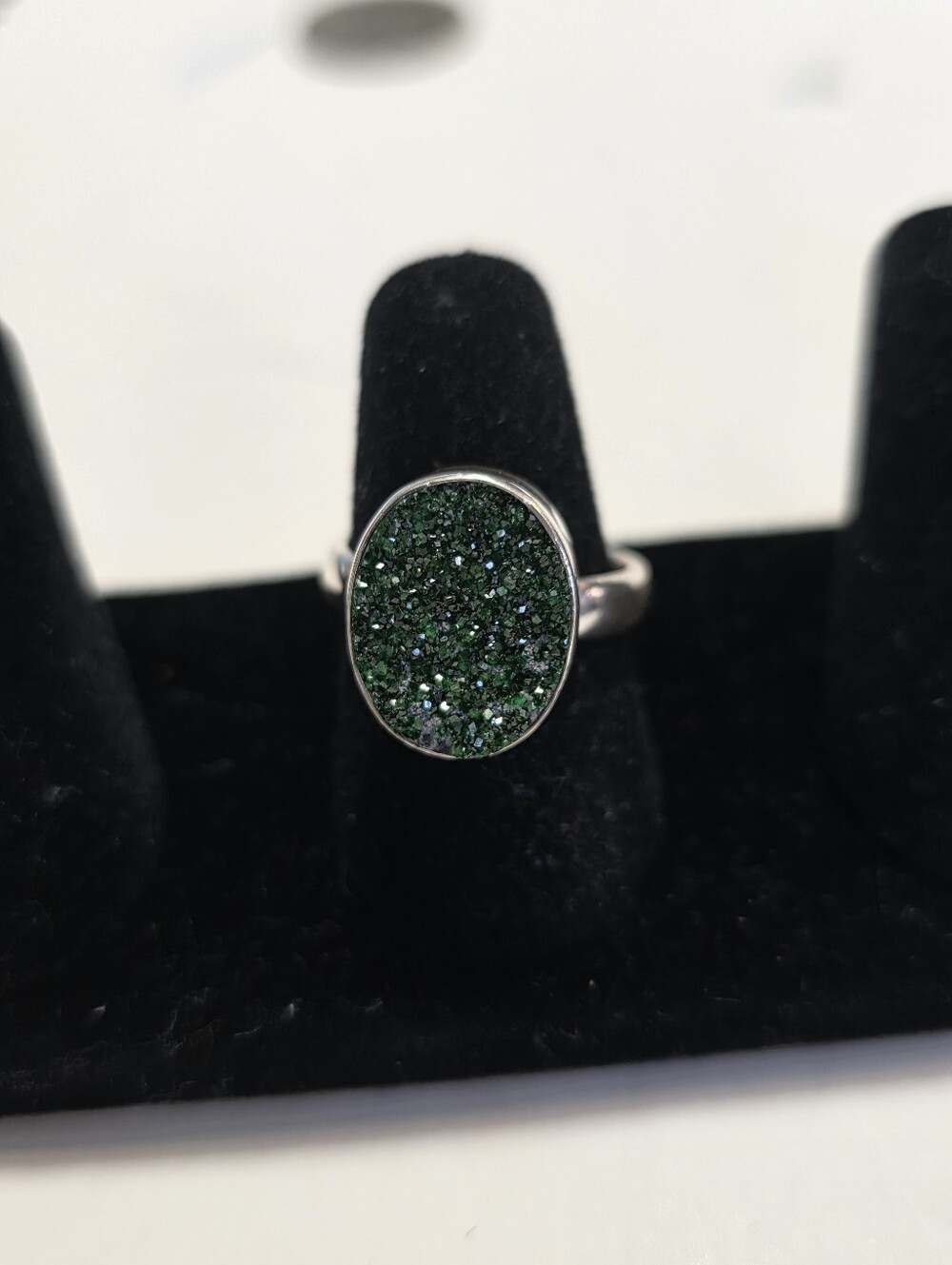 Sterling Silver Oval Green Uvorovite Ring